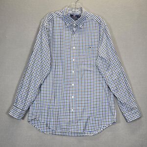 Vineyard Vines Shirt Mens L Whale Blue White Black Plaid Slim Fit Button Down